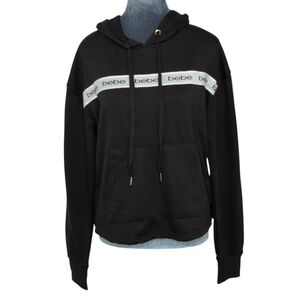 bebe Sport Black Logo Hooded Pullover Sweatshirt Hoodie